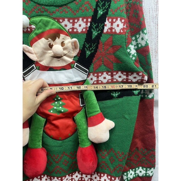 Party Sweater Dec 25th Christmas Fireplace Detachable Stocking Pullover Mens L - Picture 8 of 8